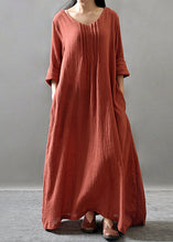 Load image into Gallery viewer, Loose Orange O-Neck Long Dress Spring