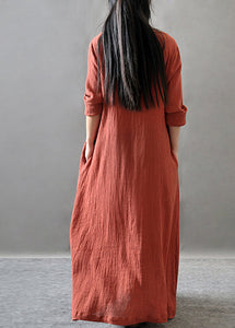 Loose Orange O-Neck Long Dress Spring