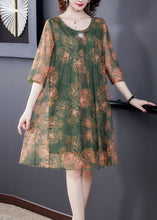 Load image into Gallery viewer, Loose Orange O Neck Print Tulle Dress Summer