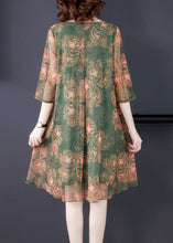 Load image into Gallery viewer, Loose Orange O Neck Print Tulle Dress Summer