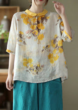 Load image into Gallery viewer, Loose Peter Pan Collar Print Linen Top Half Sleeve