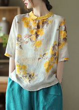 Load image into Gallery viewer, Loose Peter Pan Collar Print Linen Top Half Sleeve