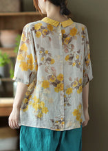 Load image into Gallery viewer, Loose Peter Pan Collar Print Linen Top Half Sleeve