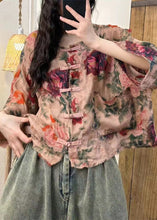 Load image into Gallery viewer, Loose Pink Button Print Pockets Linen Top Spring