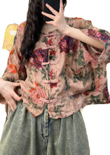 Load image into Gallery viewer, Loose Pink Button Print Pockets Linen Top Spring