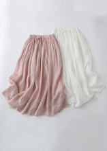 Load image into Gallery viewer, Loose Pink Drawstring Lace Linen Skirt Summer