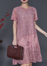 Load image into Gallery viewer, Loose Pink Embroidered Patchwork Lace Dress Summer