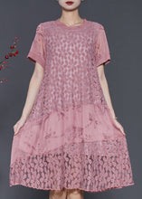 Load image into Gallery viewer, Loose Pink Embroidered Patchwork Lace Dress Summer