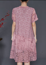 Load image into Gallery viewer, Loose Pink Embroidered Patchwork Lace Dress Summer