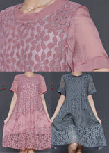 Load image into Gallery viewer, Loose Pink Embroidered Patchwork Lace Dress Summer