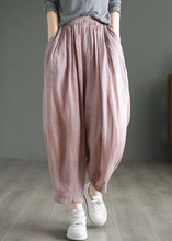 Load image into Gallery viewer, Loose Pink Pockets Elastic Waist Linen Pants Summer