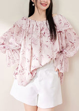 Load image into Gallery viewer, Loose Pink Ruffled Print Chiffon Shirt Flare Sleeve