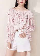 Load image into Gallery viewer, Loose Pink Ruffled Print Chiffon Shirt Flare Sleeve