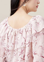 Load image into Gallery viewer, Loose Pink Ruffled Print Chiffon Shirt Flare Sleeve