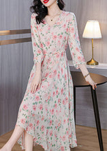 Load image into Gallery viewer, Loose Pink V Neck Print Drawstring Silk Dresses Summer