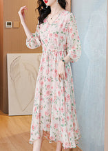 Load image into Gallery viewer, Loose Pink V Neck Print Drawstring Silk Dresses Summer