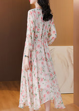 Load image into Gallery viewer, Loose Pink V Neck Print Drawstring Silk Dresses Summer