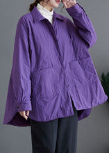 Load image into Gallery viewer, Loose Purple Peter Pan Collar Pockets Patchwork Parkas Coats Long Sleeve