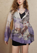 Load image into Gallery viewer, Loose Purple Peter Pan Collar Print Chiffon Blouses Long Sleeve