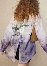 Load image into Gallery viewer, Loose Purple Peter Pan Collar Print Chiffon Blouses Long Sleeve