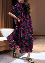 Load image into Gallery viewer, Loose Purple Print Ruffled Lace Up Chiffon Long Dresses Summer