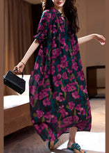 Load image into Gallery viewer, Loose Purple Print Ruffled Lace Up Chiffon Long Dresses Summer