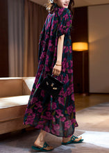 Load image into Gallery viewer, Loose Purple Print Ruffled Lace Up Chiffon Long Dresses Summer