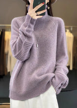 Load image into Gallery viewer, Loose Purple Turtleneck Cozy Cotton Knit Sweaters Long Sleeve