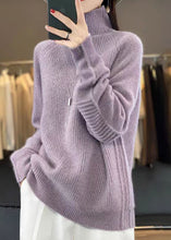 Load image into Gallery viewer, Loose Purple Turtleneck Cozy Cotton Knit Sweaters Long Sleeve