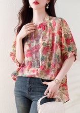 Load image into Gallery viewer, Loose Purple V Neck Print Zircon Cotton Blouses Summer