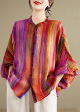 Load image into Gallery viewer, Loose Rainbow Striped Button Linen Blouses Batwing Sleeve