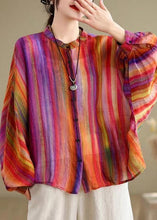 Load image into Gallery viewer, Loose Rainbow Striped Button Linen Blouses Batwing Sleeve