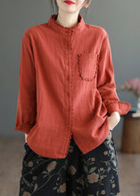 Load image into Gallery viewer, Loose Red Lace Button Pockets Cotton Blouses Spring