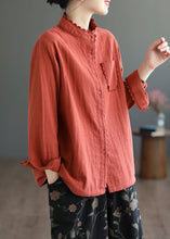 Load image into Gallery viewer, Loose Red Lace Button Pockets Cotton Blouses Spring