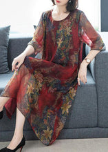 Load image into Gallery viewer, Loose Red O-Neck Print Chiffon Holiday Maxi Dress Summer