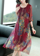 Load image into Gallery viewer, Loose Red O-Neck Print Chiffon Holiday Maxi Dress Summer