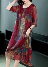 Load image into Gallery viewer, Loose Red O-Neck Print Chiffon Holiday Maxi Dress Summer