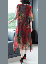 Load image into Gallery viewer, Loose Red O-Neck Print Chiffon Holiday Maxi Dress Summer