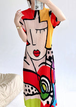 Load image into Gallery viewer, Loose Red O Neck Print Cotton Long Dresses Summer