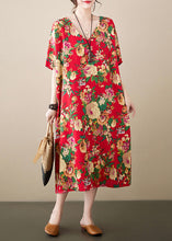 Load image into Gallery viewer, Loose Red Oversized Print Cotton Maxi Dresses Summer