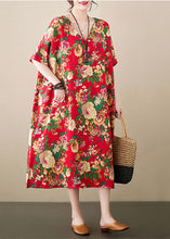 Load image into Gallery viewer, Loose Red Oversized Print Cotton Maxi Dresses Summer