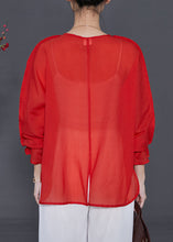 Load image into Gallery viewer, Loose Red Patchwork Lace Up Chiffon Shirt Top Summer