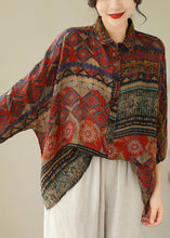 Load image into Gallery viewer, Loose Red Print Low High Design Cotton Shirts Batwing Sleeve