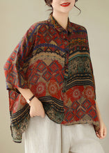 Load image into Gallery viewer, Loose Red Print Low High Design Cotton Shirts Batwing Sleeve