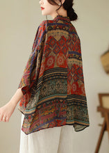 Load image into Gallery viewer, Loose Red Print Low High Design Cotton Shirts Batwing Sleeve