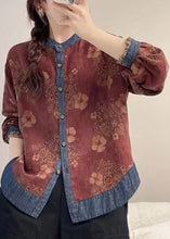 Load image into Gallery viewer, Loose Red Print Patchwork Shirt Spring