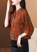 Load image into Gallery viewer, Loose Red Stand Collar Print Silk Shirt Bracelet Sleeve