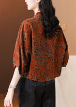 Load image into Gallery viewer, Loose Red Stand Collar Print Silk Shirt Bracelet Sleeve