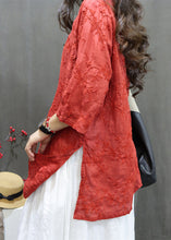 Load image into Gallery viewer, Loose Red V Neck Embroidered Linen Blouses Summer