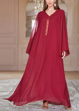 Load image into Gallery viewer, Loose Red V Neck Sequins Chiffon Maxi Dresses Spring